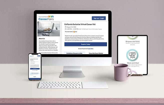 PracticeMatch HealthcareFairs on a desktop, tablet and mobile
